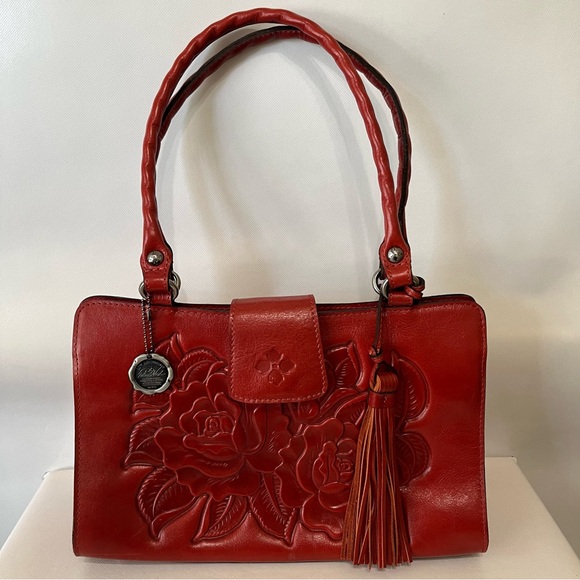 Patricia Nash Rienzo Red Tooled Leather Shoulder Bag